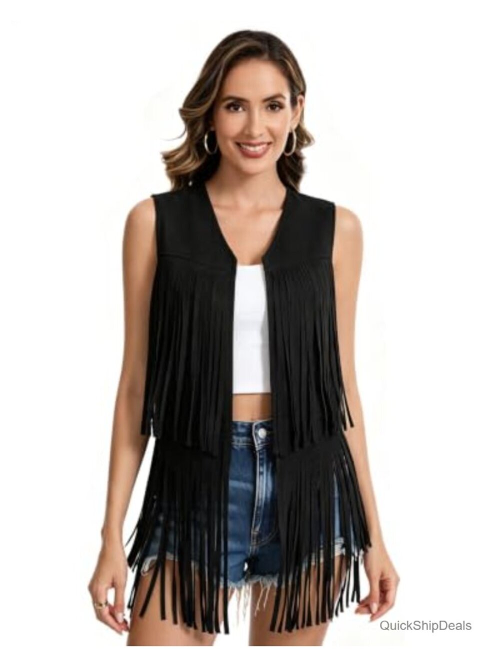 Faux Suede Fringe Vest Tassel Cowgirl Hippie 70s Western Concert Party